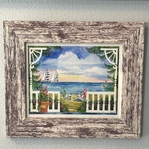 Donna Elias "From the Porch" Coastal Beach Nautical Distressed Wood Framed Print